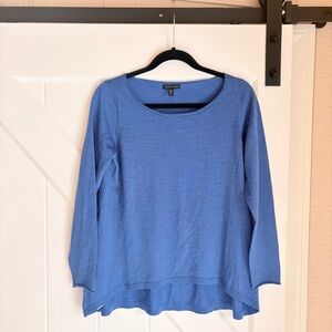 Eileen Fisher Blue Scoop Neck Long Sleeve Top Small Petite